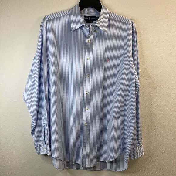 Ralph Lauren Blue & White Striped Button-Up Long Sleeve Shirt Mens L Classic Fit - Picture 3 of 14